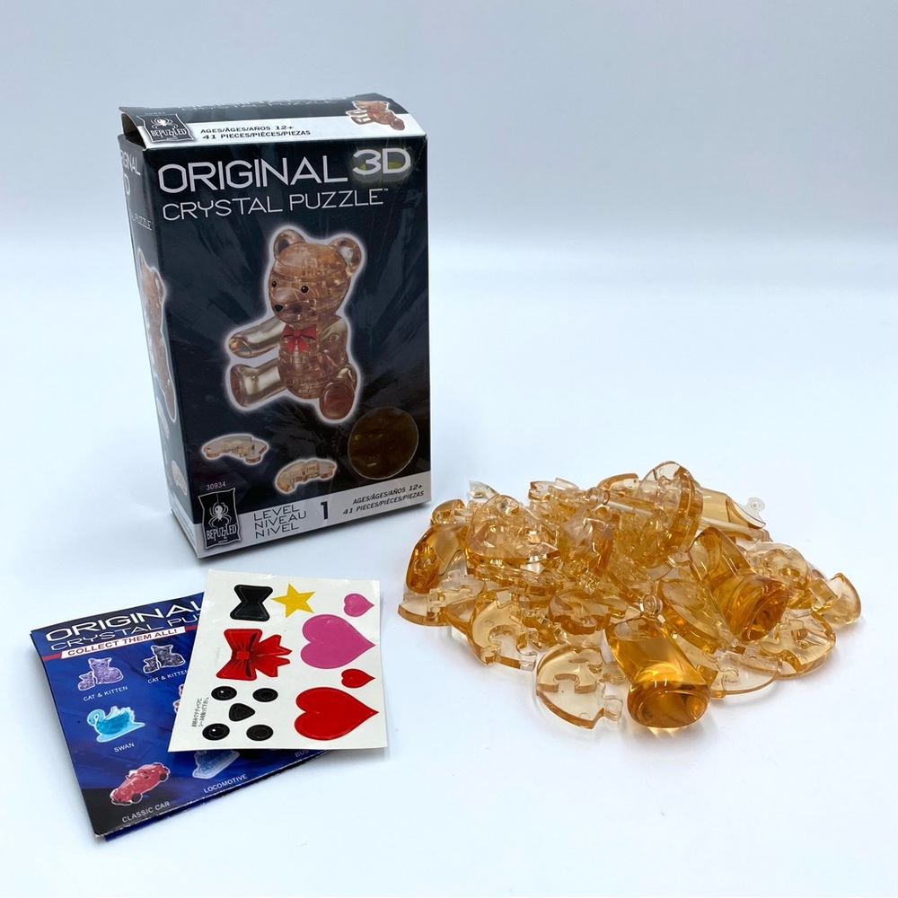 BePuzzled Original 3D Crystal Puzzle Brown Teddy Bear Level 1 41 Pc. W/ Stickers